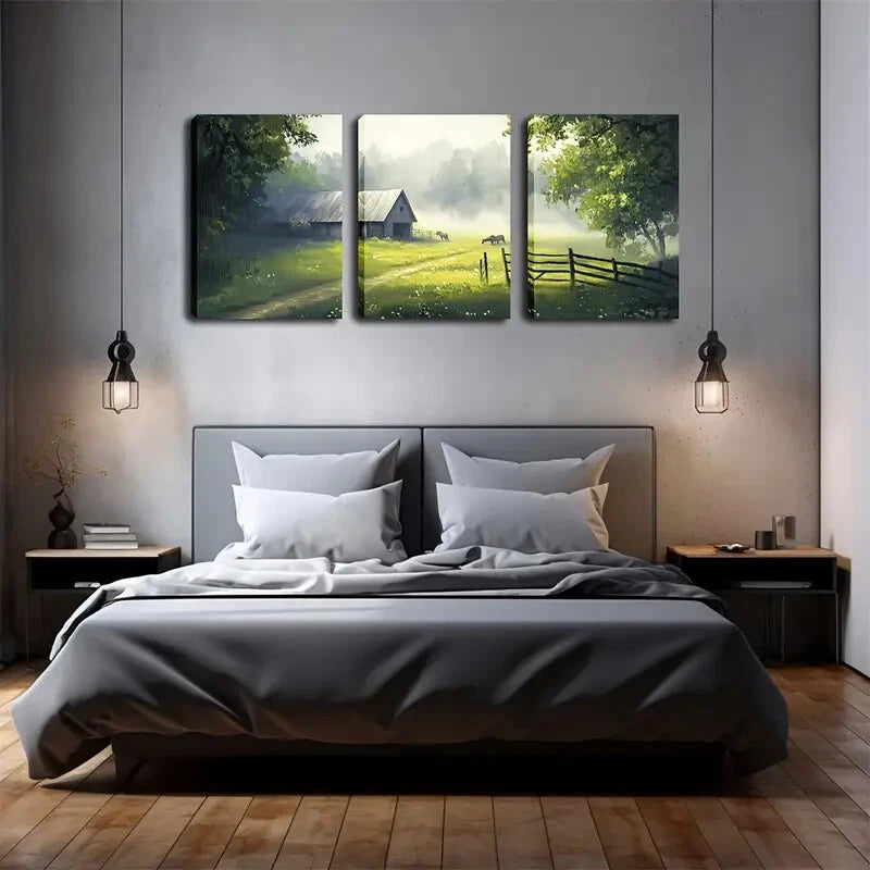 3pcs House Deep In The Foggy Forest Perfect Wall Art Set Canvas Framed 40x60cm - High Quality Print 100% Australian Made Wall Canvas Ready to Hang