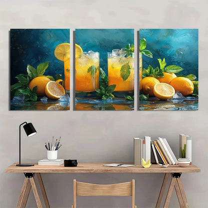 3pcs Lemon Cocktail Vibrant Colors Metal Print Ready to Hang Art