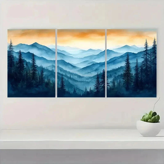 3pcs Appalachian Mountains Sunset Landscape Metal Print Ready to Hang Art