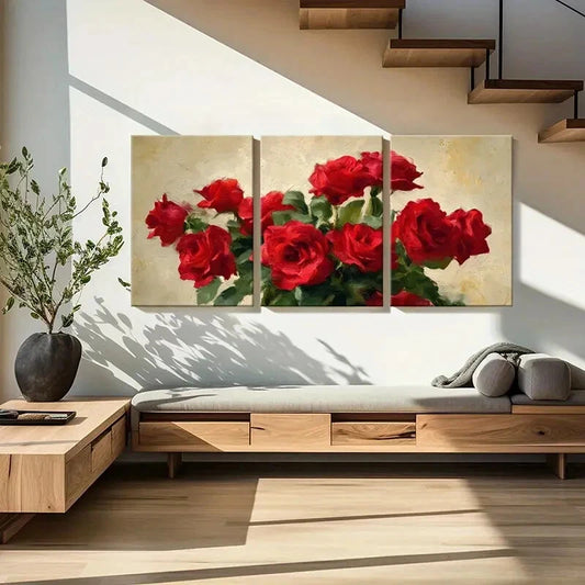 3pcs Red Roses Bouquet Floral Romantic Art Metal Print Ready to Hang Art