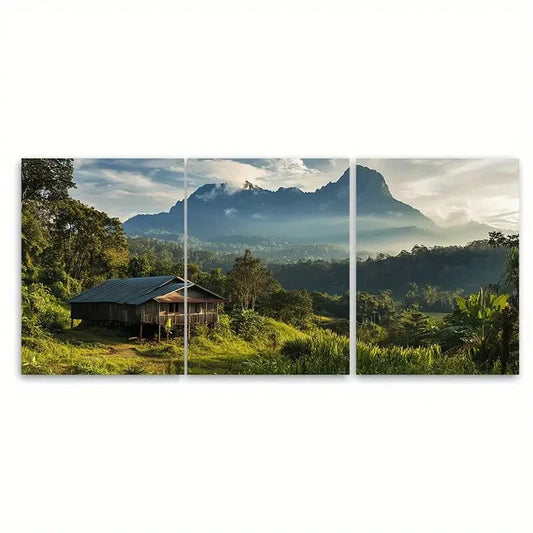 3pcs Exotic Rainforest & Mountain Scenery Metal Print Ready to Hang Art