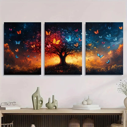 3pcs Vibrant Butterfly Tree Colorful Nature Metal Print Ready to Hang Art