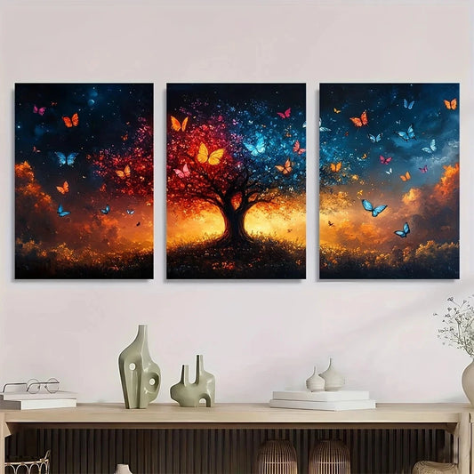 3pcs Vibrant Butterfly Tree Colorful Nature Metal Print Ready to Hang Art