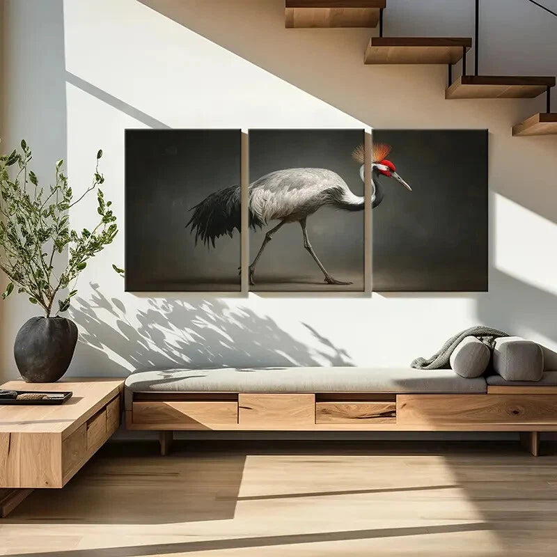3pcs Elegant Crane Wildlife Illustration Metal Print Ready to Hang Art