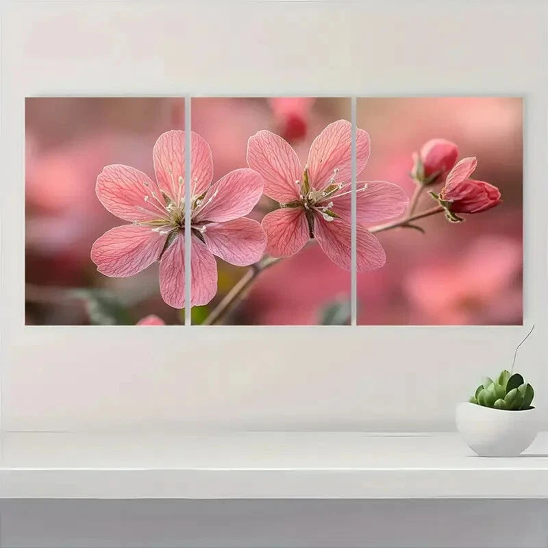3pcs Featuring Print of Pink Musk Flowers Metal Print Ready to Hang Art