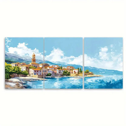 3pcs Vibrant Greek Island Scenery Blue Waters Metal Print Ready to Hang Art