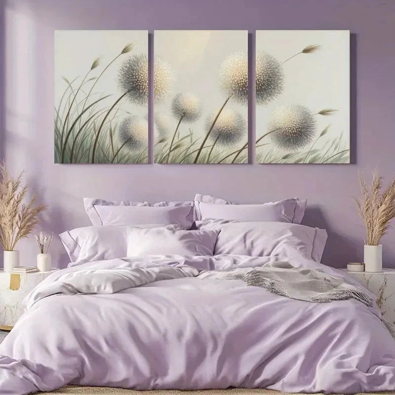 3pcs Dandelion Natural Landscape Painting Metal Print Ready to Hang Art