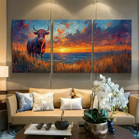 3pcs Dramatic Sky & Lush Grasslands Metal Print Ready to Hang Art