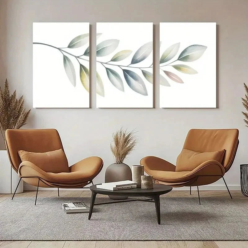 3pcs Eucalyptus Leaves Botanical Painting Metal Print Ready to Hang Art