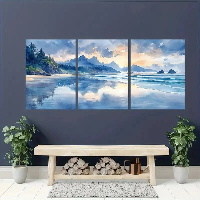 3pcs Ruby Beach Watercolor Art Print Metal Print Ready to Hang Art