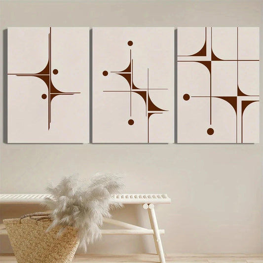 3pcs Geometric Shapes in White & Brown Metal Print Ready to Hang Art