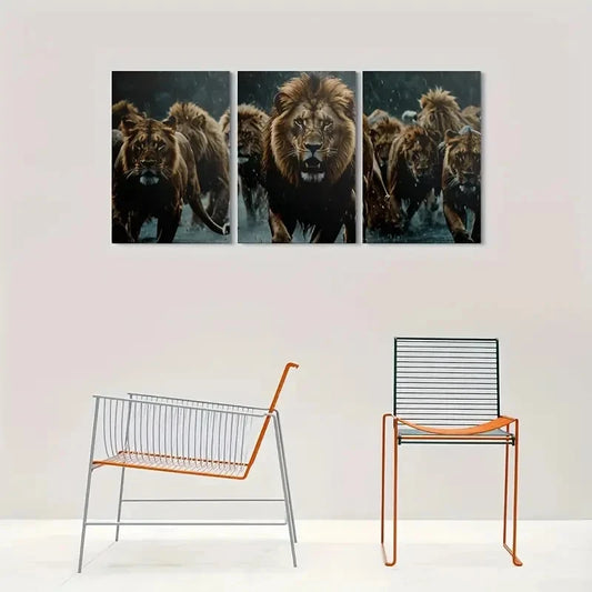 3pcs Lion Vibrant Colors Wildlife Metal Print Ready to Hang Art