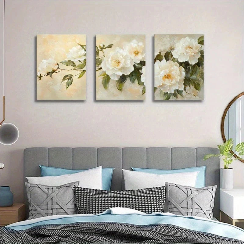 3pcs Elegant White Peony Floral Botanical Metal Print Ready to Hang Art