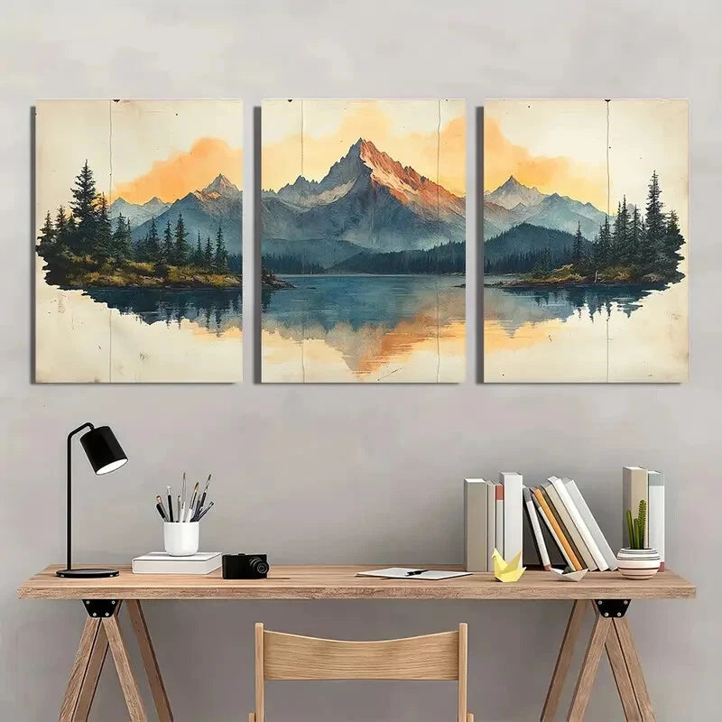 3pcs Vintage Landscape Mountain Art Metal Print Ready to Hang Art