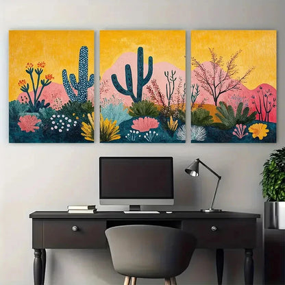 3pcs Western Vintage Botanical Midcentury Design Metal Print Ready to Hang Art