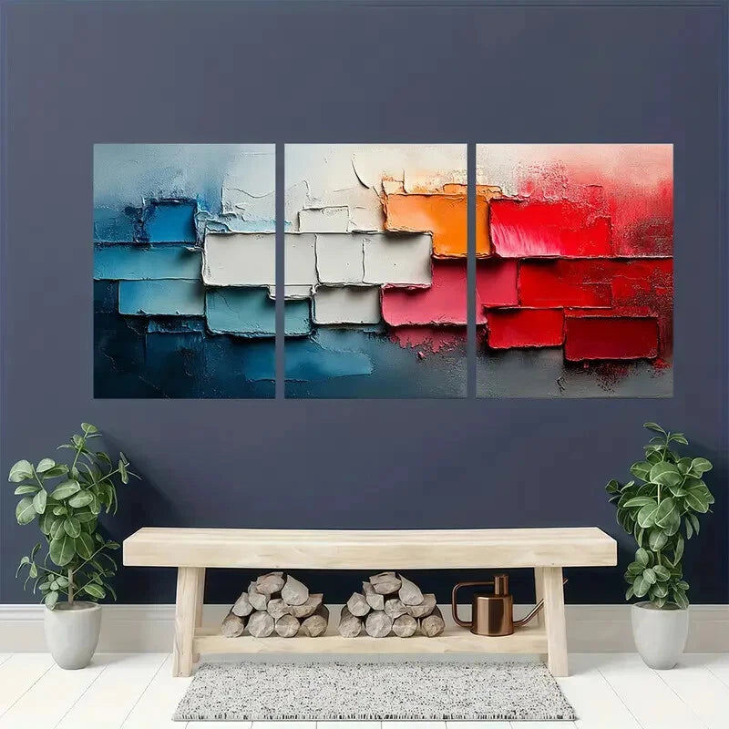 3pcs Original Colorful Abstract Painting Metal Print Ready to Hang Art