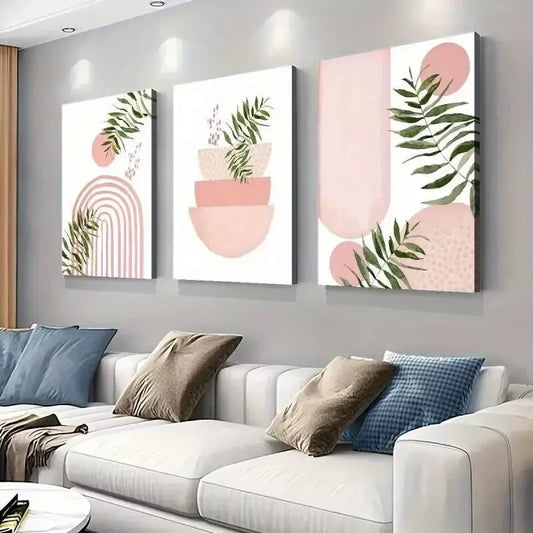 3pcs Pink Boho Modern Minimalist & Abstract Art Canvas Framed 40x60cm - High Quality Print 100% Australian Made Wall Canvas Ready to Hang