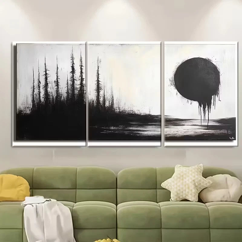 3pcs Rustic Black and White Abstract Metal Print Ready to Hang Art