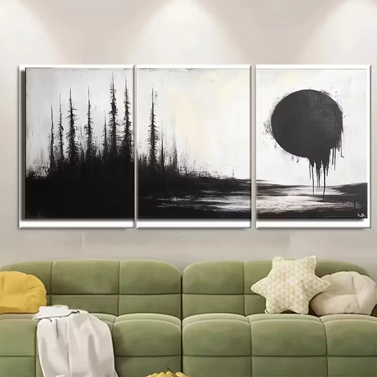 3pcs Rustic Black and White Abstract Metal Print Ready to Hang Art