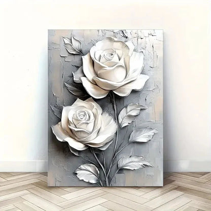 Elegant White Roses Gray Background 40x60cm Metal Print Ready to Hang
