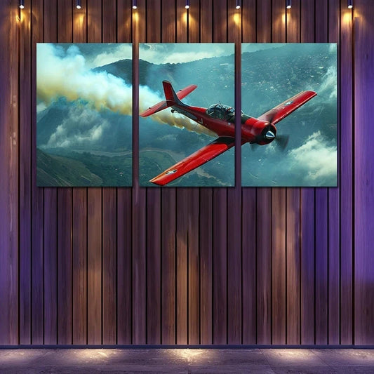 3pcs Aerobatic Plane Illustration Metal Print Ready to Hang Art