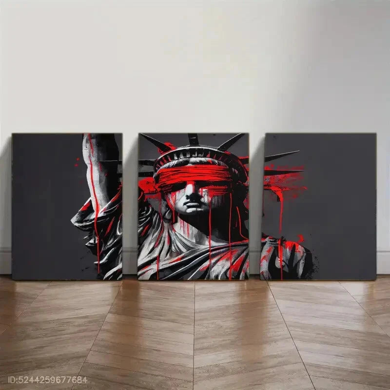 3pcs Statue of Liberty Wearing a Blood-Stained Eye Metal Print Ready to Hang