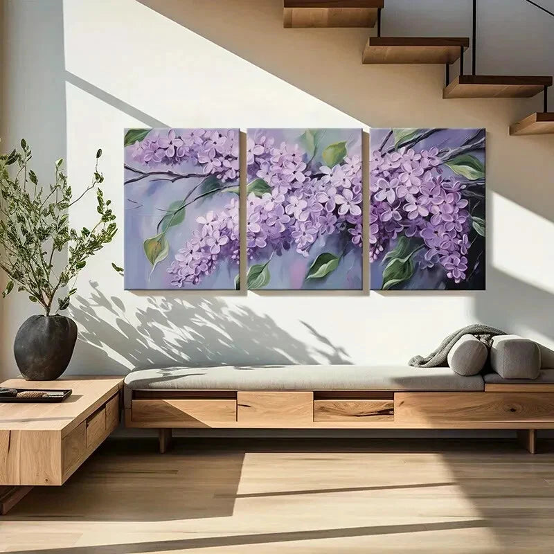 3pcs Lilac Blossoms Floral Artwork Soft Color Metal Print Ready to Hang Art