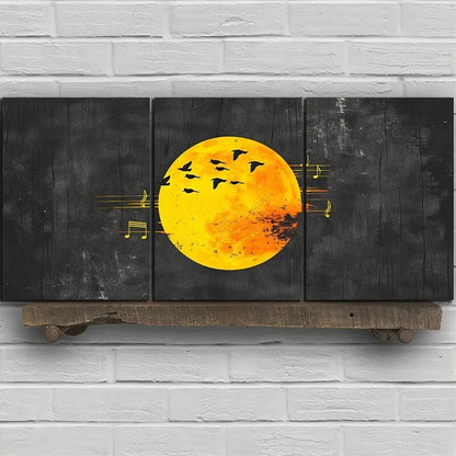 3pcs Stunning Yellow Moon Flying Birds Metal Print Ready to Hang Art