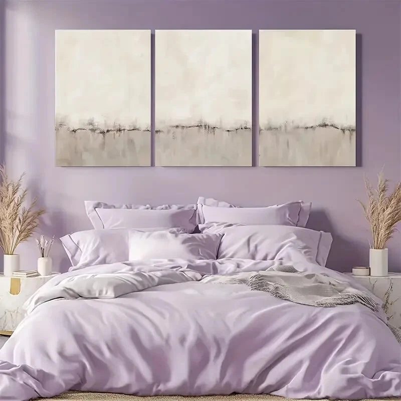 3pcs Beige Grey Abstract Landscape Modern Metal Print Ready to Hang Art