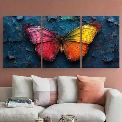 3pcs Vibrant Rainbow Butterfly Abstract Nature Metal Print Ready to Hang Art