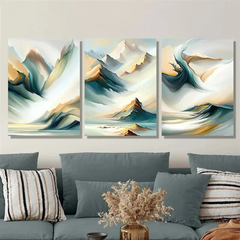 3pcs ,Abstract mountain texture decorative Metal Print Ready to Hang Art