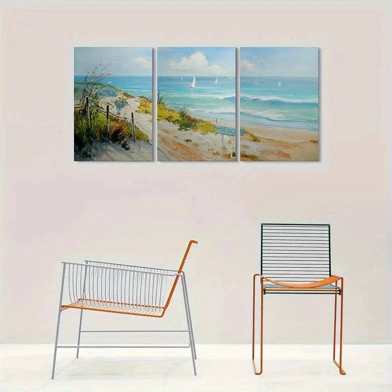 3pcs Beach Coastal Ocean Scene Sailboats Metal Print Ready to Hang Art