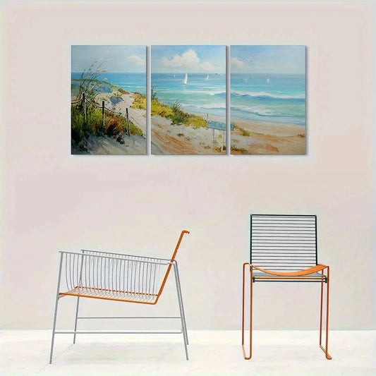 3pcs Beach Coastal Ocean Scene Sailboats Metal Print Ready to Hang Art