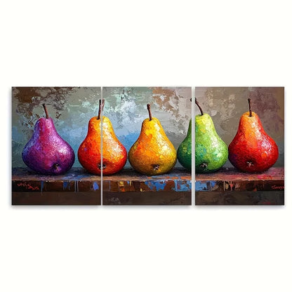 3pcs Pear Still Life Painting Impasto Fruit Metal Print Ready to Hang Art