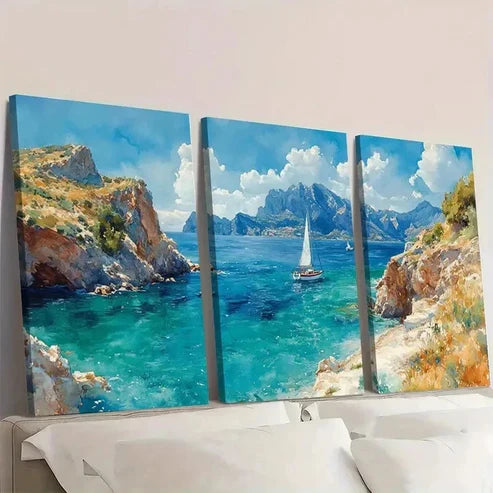 3pcs Italian Coastal Landscape SA Wall Art Set Canvas Unframed - High Quality Print 100% Australian Made Wall Canvas - Bella Home Decor