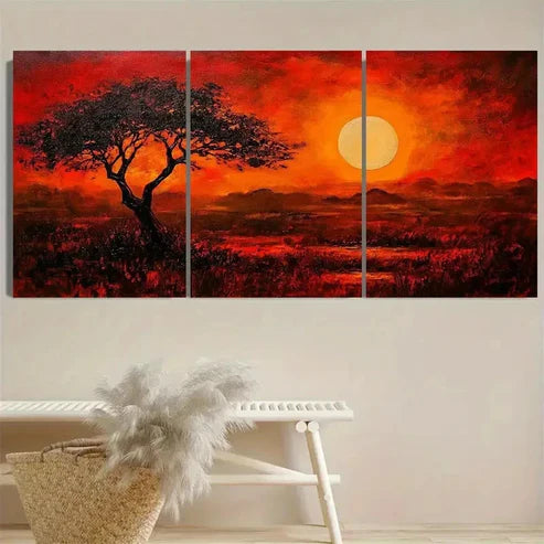 3pcs African Sunset Wall Art Set Canvas Unframed - High Quality Print 100% Australian Made Wall Canvas