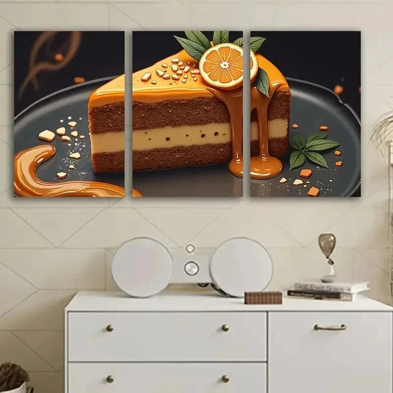3pcs Cake And Orange Slices Artwork Wall Art Set Canvas Framed 50x70cm - High Quality Print 100% Australian Made Wall Canvas Ready to Hang