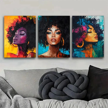 3pcs Diverse Artistic Styles of Black Women Metal Print Ready to Hang Art
