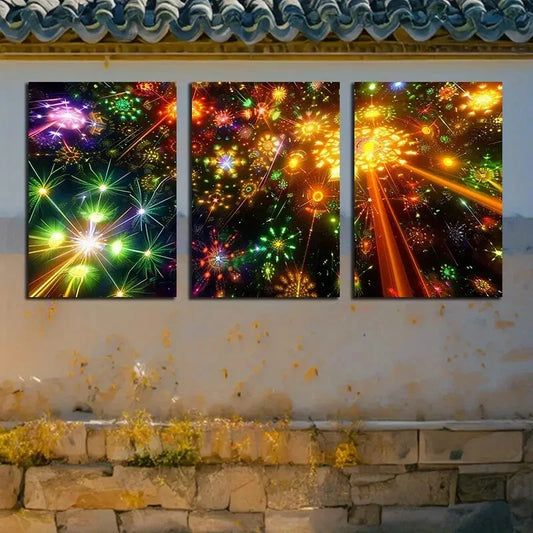 3pcs Depths of Neon Lights and Psychedelic Forest Metal Print Ready to Hang Art