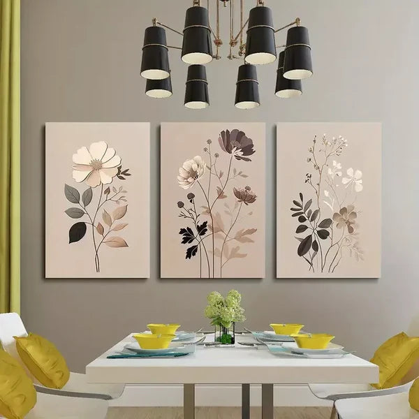 3pcs Bohemian Vintage Wildflowers Wall Art Canvas Unframed - High Quality Print 100% Australian Made Wall Canvas