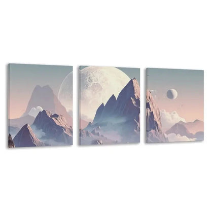 3pcs Everest Mountain Under A Giant Moon  Wall Art Set Canvas Framed 60x90cm - High Quality Print 100% Australian Made Wall Canvas Ready to Hang