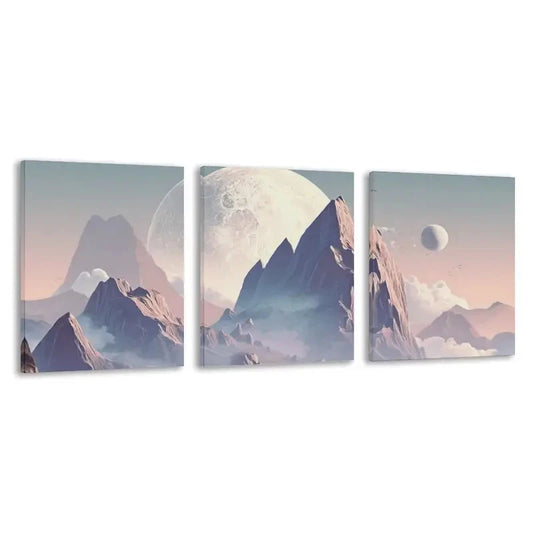 3pcs Everest Mountain Under A Giant Moon  Wall Art Set Canvas Framed 60x90cm - High Quality Print 100% Australian Made Wall Canvas Ready to Hang