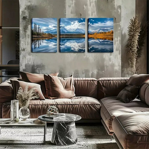 3pcs Landscape Painting with Lake and Blue Sky Wall Art Canvas Unframed - High Quality Print 100% Australian Made Wall Canvas
