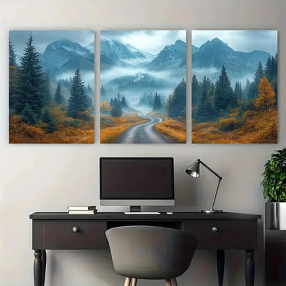 3pcs Winding Road Misty Rocky Mountains Perfect Wall Art Set Canvas Framed 40x60cm - High Quality Print 100% Australian Made Wall Canvas Ready to Hang