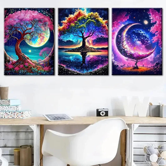 3pcs Fantasy Purple Tree of Life Dreamy Perfect Wall Art Set Canvas Framed 40x60cm - High Quality Print 100% Australian Made Wall Canvas Ready to Hang