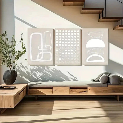 3pcs White Geometric Abstract Modern Metal Print Ready to Hang Art