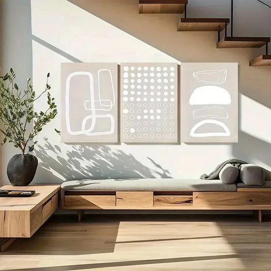 3pcs White Geometric Abstract Modern Metal Print Ready to Hang Art