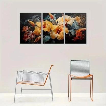 3pcs Vibrant Flower Painting Triptych Metal Print Ready to Hang Art