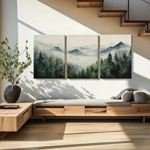 3pcs Misty Mountain Landscape Forest Scenery Wall Art Canvas Unframed - High Quality Print 100% Australian Made Wall Canvas