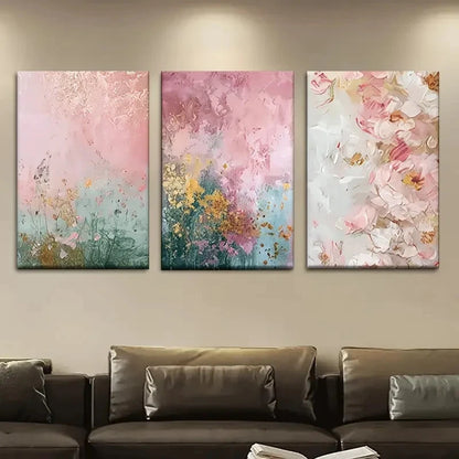 3pcs Elegant Pink & Peach Blossoms in Full Bloom Metal Print Ready to Hang Art